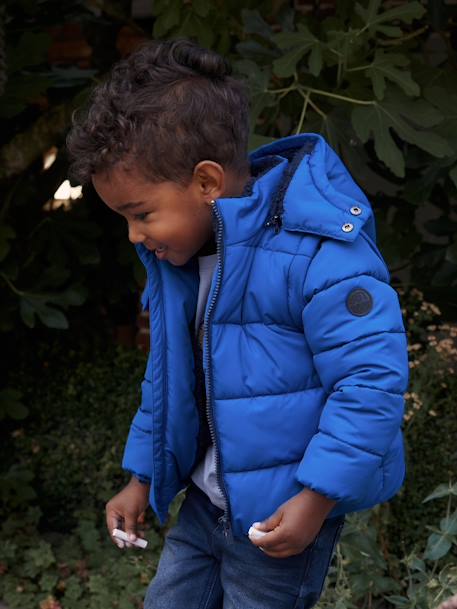 Donsjack met capuchon en verwijderbare mouwen voor jongens met fleece voering felblauw - vertbaudet enfant 