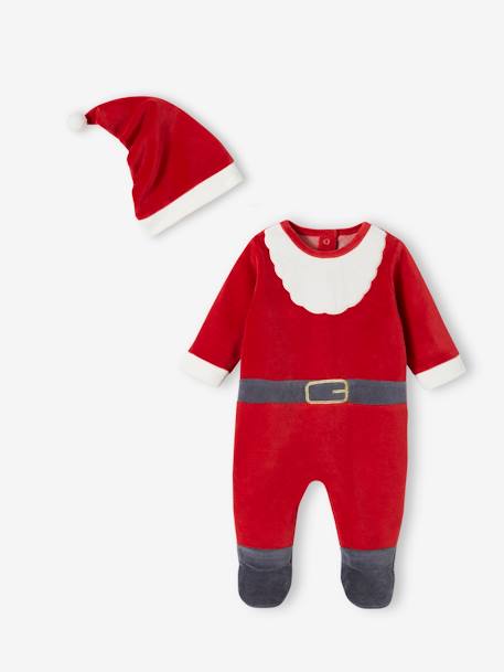 Pyjama Kerstman voor baby's van fluweel rood - vertbaudet enfant 