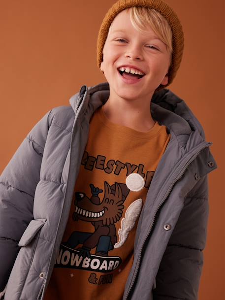 Jongens-T-shirt met fantasieprint van gerecycled katoen pecannoot - vertbaudet enfant 