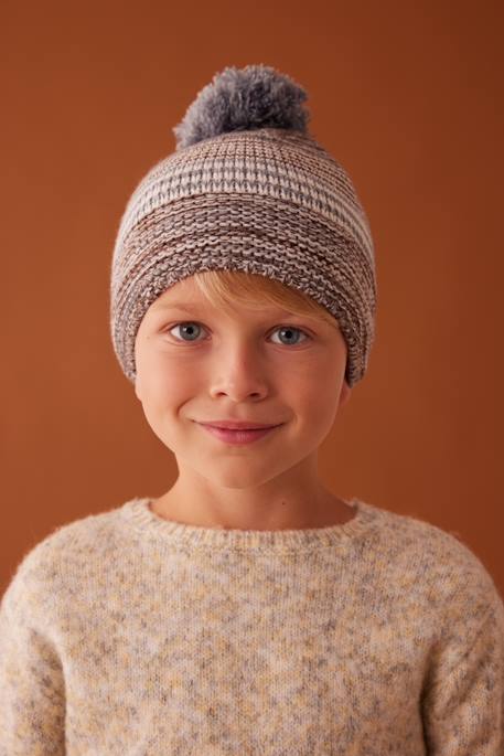 Jongensset met jacquard mutsje + snood + wanten /handschoenen chocoladebruin - vertbaudet enfant 