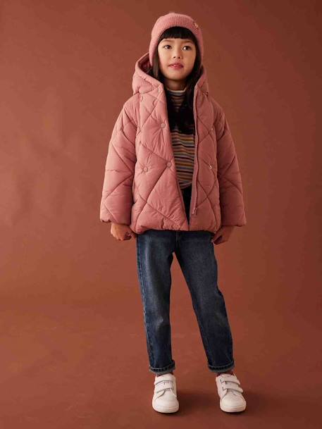 Jeans Mom fit MorphologiK meisjes heupomtrek MEDIUM double stone+jeansblauw+stone - vertbaudet enfant 