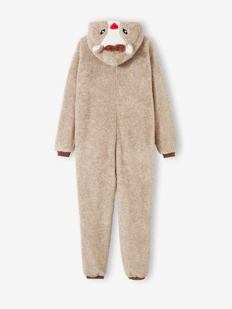 Onesie 'rendier' voor volwassenen, capsule familiecollectie gemêleerd beige - vertbaudet enfant 