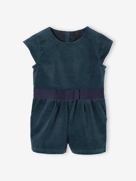 Gladde fluwelen babyjumpsuit smaragdgroen - vertbaudet enfant 