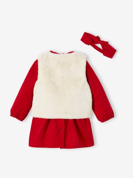 Baby kerstset: jurk, vest van imitatiebont, maillot en bijpassende hoofdband rood - vertbaudet enfant 