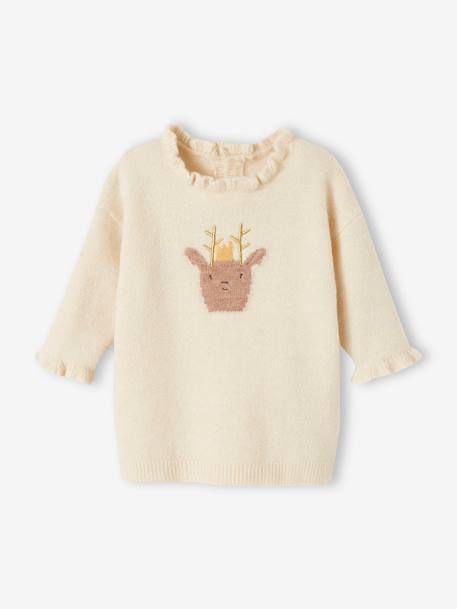 Kerstset voor baby met gebreide jurk met rendierpatroon + maillot ecru - vertbaudet enfant 