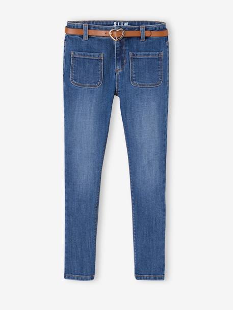 Onverwoestbare meisjesjeans en mooie riem grijs+stone - vertbaudet enfant 