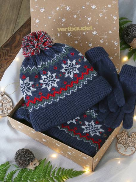 Kerstset 'vlokje' voor jongens met muts, snood en handschoenen marineblauw - vertbaudet enfant 