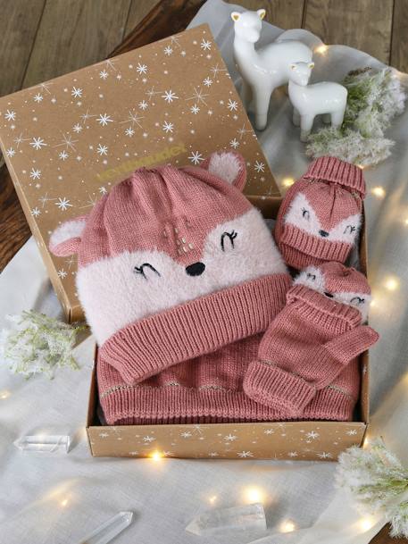 Kerstcadeauset Bichette voor meisjes - muts + sjaal + wanten zachtpaars - vertbaudet enfant 