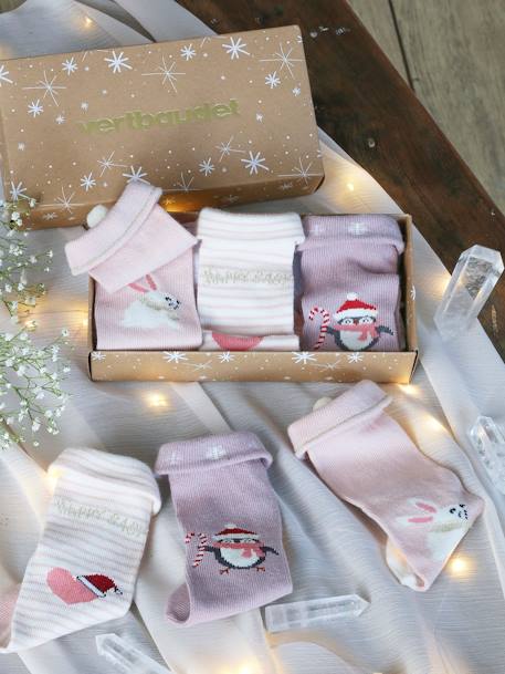 Set met 3 paar kerstsokken babymeisjes oudroze - vertbaudet enfant 