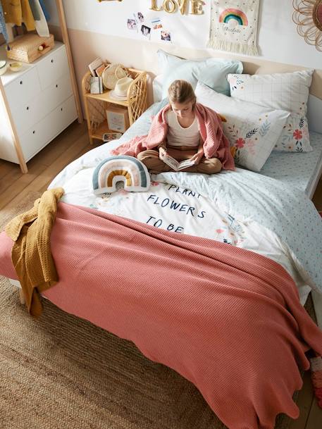 Wafel honingraat sprei groenblauw+terracotta - vertbaudet enfant 