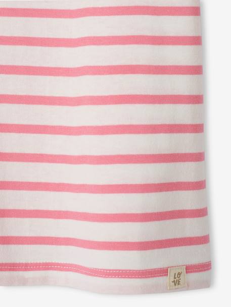 Gestreept meisjes-T-shirt met korte mouwen ongewassen denim+roze, gestreept - vertbaudet enfant 