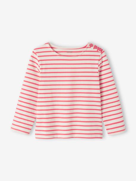 Gestreept meisjesshirt lange mouwen grijs, gestreept+rood, gestreept - vertbaudet enfant 