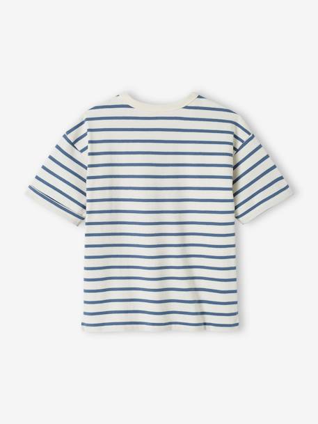 Uniseks t-shirt met strepen, aanpasbaar voor kinderen, korte mouwen blauw, gestreept - vertbaudet enfant 