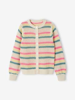 Meisje-Trui, vest, sweater-Gestreept meisjesvest met fantasiesteek