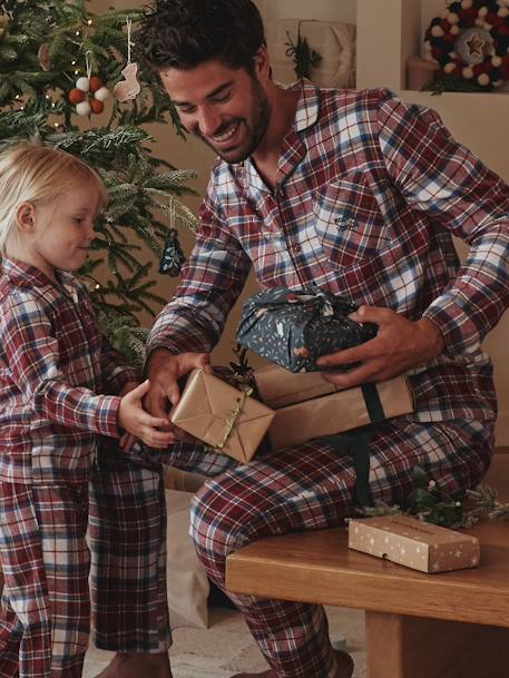 Flanellen pyjama voor volwassenen 'Happy Family' capsulecollectie rood, geruit - vertbaudet enfant 