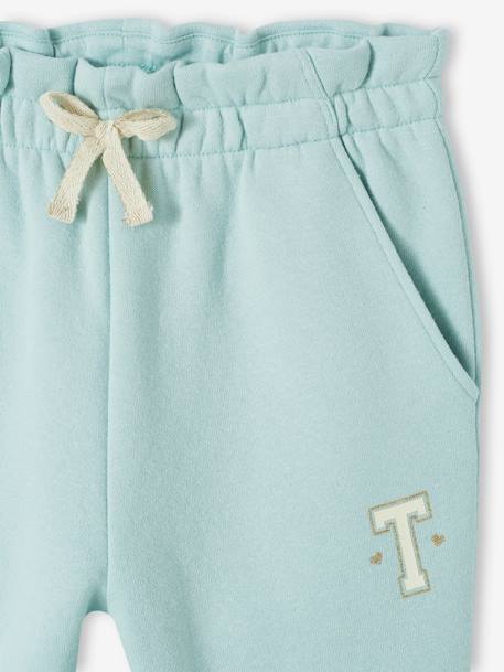 Molton joggingbroek voor meisjes met paperbag ceintuur blauwgroen+gemêleerd beige+marineblauw - vertbaudet enfant 