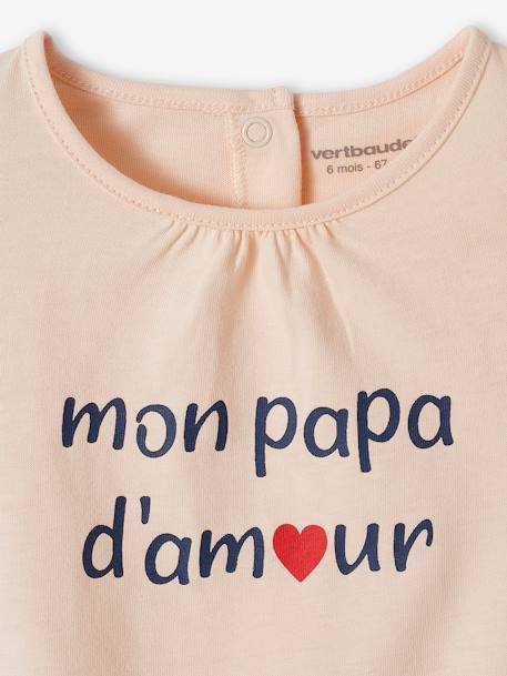 Babyshirt met opschrift van biologisch katoen ecru+lichtroze - vertbaudet enfant 