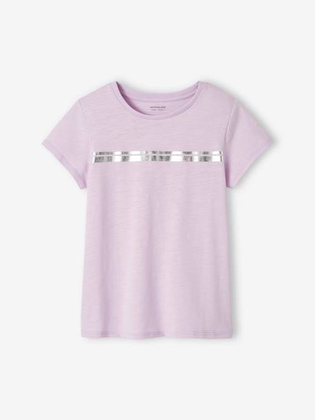 Iriserend gestreept sportshirt voor meisjes ecru+lila+roze (poederkleur) - vertbaudet enfant 