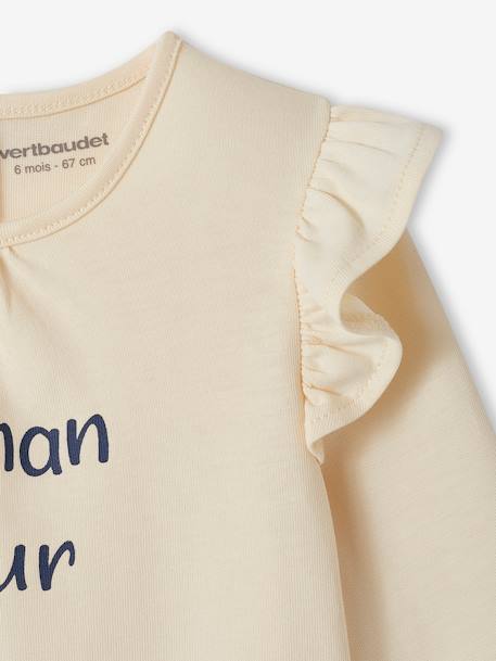 Babyshirt met opschrift van biologisch katoen ecru+lichtroze - vertbaudet enfant 