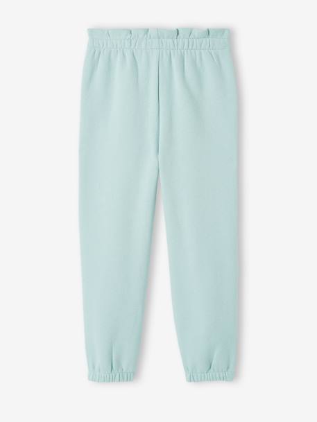 Molton joggingbroek voor meisjes met paperbag ceintuur blauwgroen+gemêleerd beige+marineblauw - vertbaudet enfant 