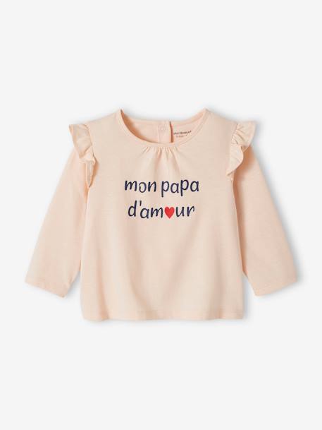 Babyshirt met opschrift van biologisch katoen ecru+lichtroze - vertbaudet enfant 