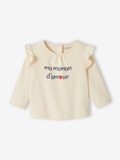 Babyshirt met opschrift van biologisch katoen ecru+lichtroze - vertbaudet enfant 