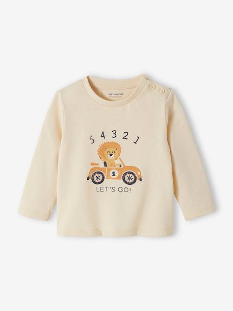 Decoratief T-shirt babyjongen ecru+grijs gechineerd+vanille - vertbaudet enfant 