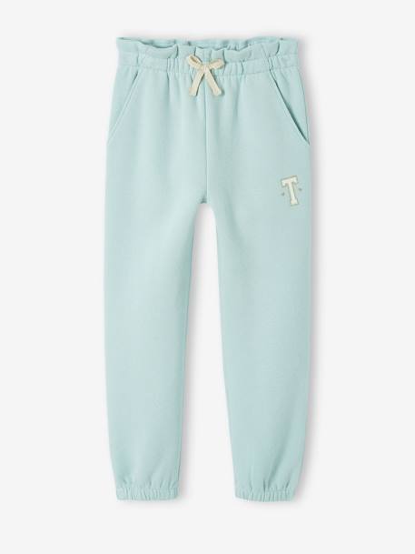 Molton joggingbroek voor meisjes met paperbag ceintuur blauwgroen+gemêleerd beige+marineblauw - vertbaudet enfant 