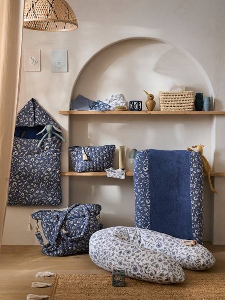 Toilettas voor kind in katoengaas blauw, bedrukt+ecru+grijsblauw+print bloemen zolder+zachte provence - vertbaudet enfant 