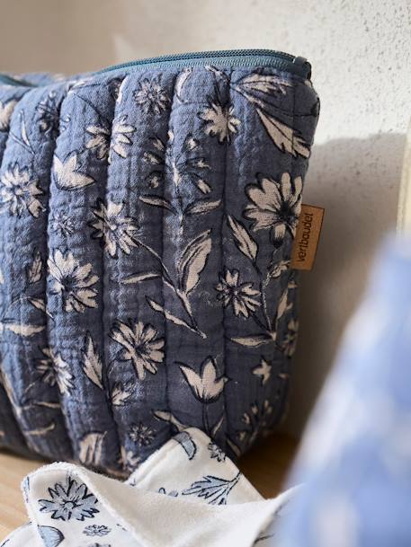 Toilettas voor kind in katoengaas blauw, bedrukt+ecru+grijsblauw+print bloemen zolder+zachte provence - vertbaudet enfant 