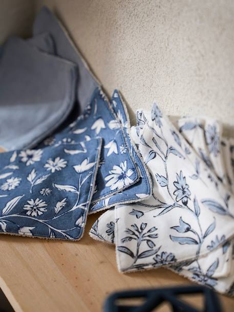 Set van 10 washandjes blauw, bedrukt+plantenprint/blauw/groen - vertbaudet enfant 