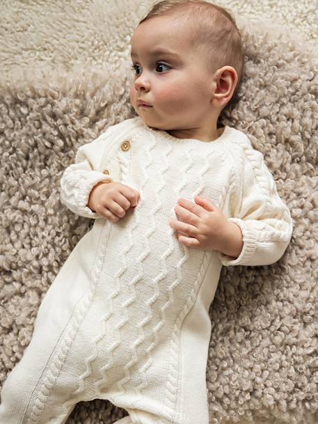 Baby jumpsuit van wol en kasjmier CYRILLUS ecru - vertbaudet enfant 