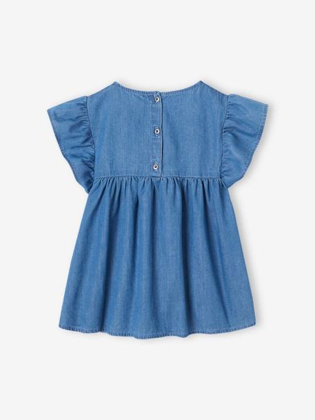 Lichtgewicht denim meisjesblouse met korte mouwen en ruches stone - vertbaudet enfant 