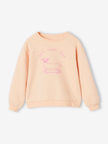 Basic meisjessweater met motief abrikoos+gemêleerd grijs+hemelsblauw+snoepjesroze - vertbaudet enfant 