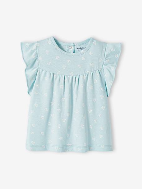 Baby T-shirt met bloemenprint marineblauw met print+oranje met print+turquoiseblauw - vertbaudet enfant 