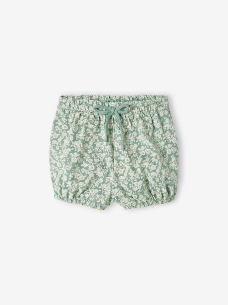 Short voor babymeisje van mesh mosterdgeel bedrukt+saliegroen+wit met print - vertbaudet enfant 