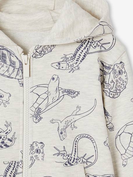 Jongenssweater met capuchon, rits en dierenprints gemêleerd beige - vertbaudet enfant 