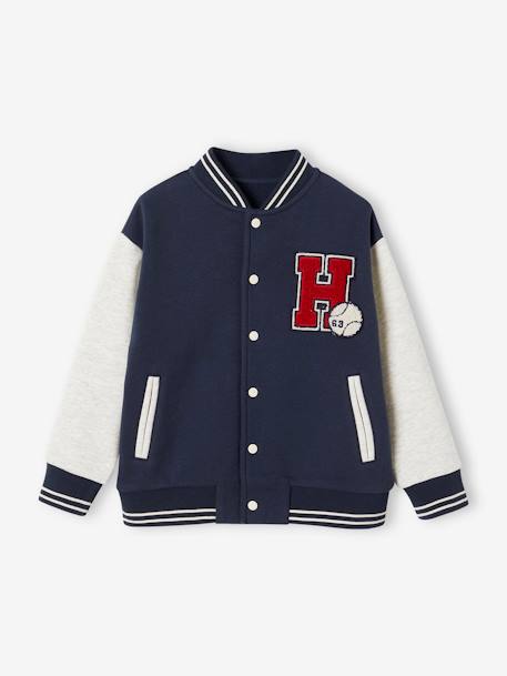 Teddy-sweatshirt in fleece voor jongens met lusbadge. dennen+hazelnoot+marineblauw+rood - vertbaudet enfant 