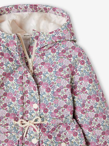 Korte parka voor meisjes meisje met bloemmotief en capuchon meerkleurig - vertbaudet enfant 