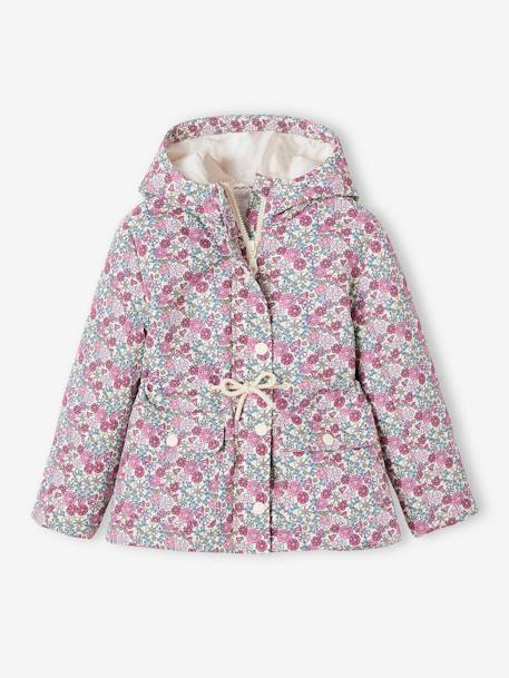 Korte parka voor meisjes meisje met bloemmotief en capuchon meerkleurig - vertbaudet enfant 