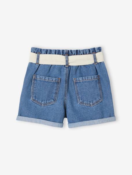 Denim meisjesshort in 'paperbag'-stijl stone - vertbaudet enfant 