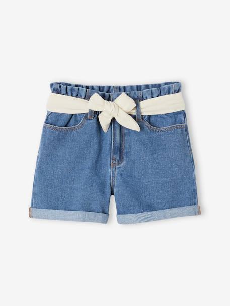 Denim meisjesshort in 'paperbag'-stijl stone - vertbaudet enfant 