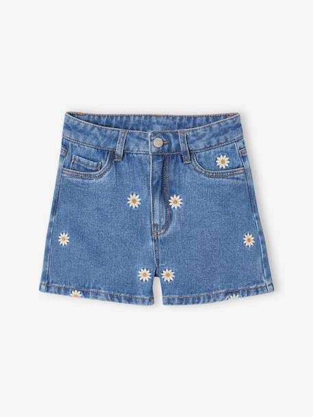 Jeansshort voor meisjes met geborduurde bloemen stone - vertbaudet enfant 