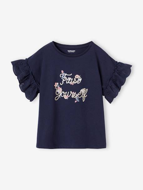 Romantisch t-shirt van biokatoen voor meisjes ecru+marineblauw - vertbaudet enfant 