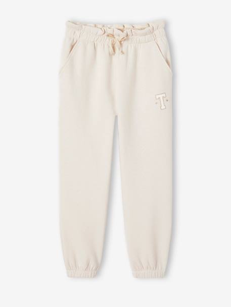 Molton joggingbroek voor meisjes met paperbag ceintuur blauwgroen+gemêleerd beige+marineblauw - vertbaudet enfant 