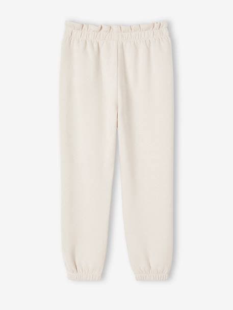 Molton joggingbroek voor meisjes met paperbag ceintuur gemêleerd beige+groen+marineblauw+snoepjesroze - vertbaudet enfant 