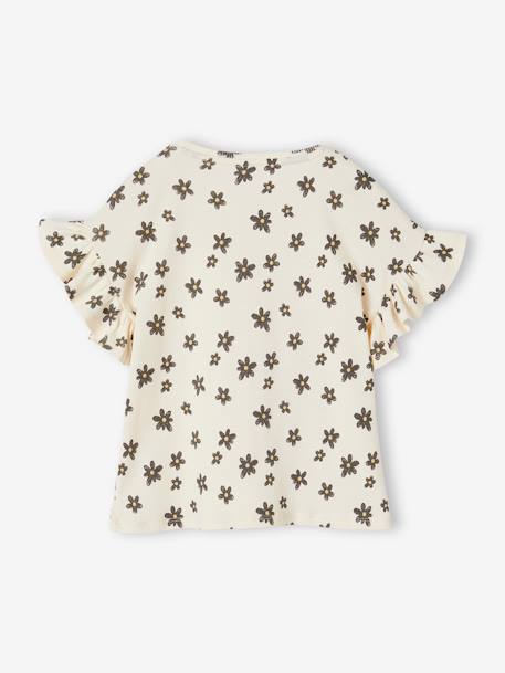 Geribd meisjes-T-shirt met bloemenprint beige+wit, bedrukt - vertbaudet enfant 