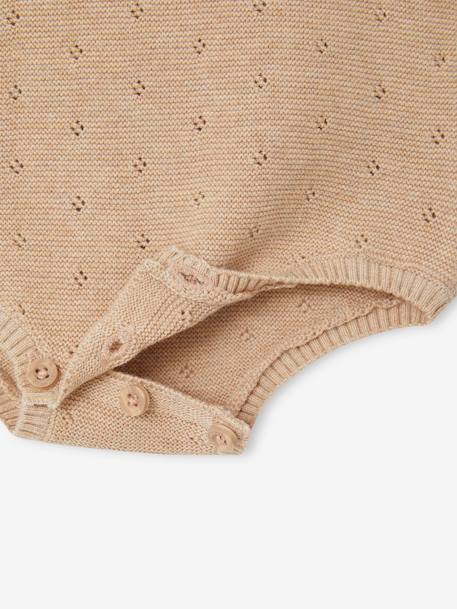 Gebreid kruippakje voor baby's met lange mouwen en kapje gemêleerd beige - vertbaudet enfant 