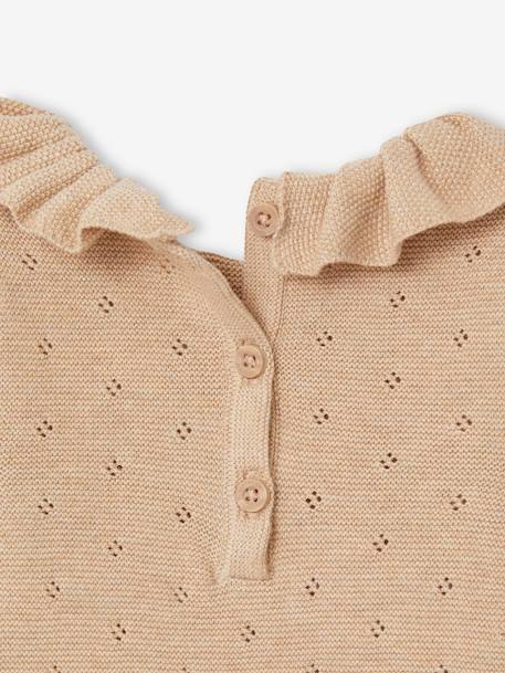 Gebreid kruippakje voor baby's met lange mouwen en kapje gemêleerd beige - vertbaudet enfant 