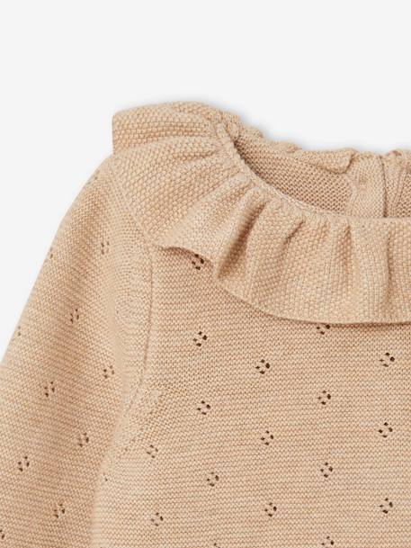 Gebreid kruippakje voor baby's met lange mouwen en kapje gemêleerd beige - vertbaudet enfant 